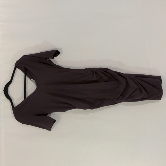 Purple Standard James Perse Fitted Dress, V Neck & Back, Ruched Sides, Sz L - Picture 2 of 9